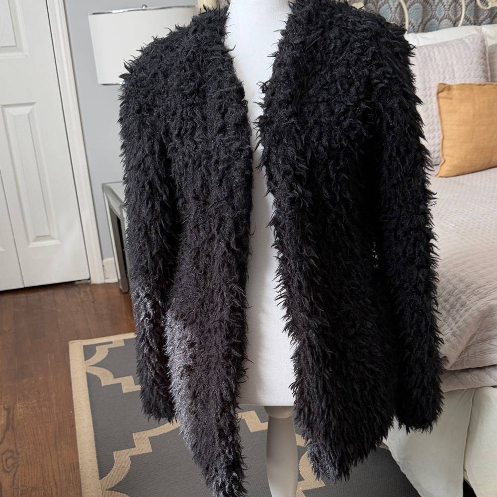 Ambiance Women's Black Shaggy Teddy Jacket Medium